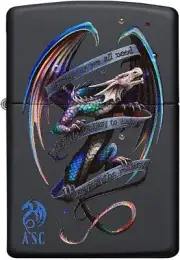 Zippo 49548 Anne Stokes Mythical Dragon and Banner Black Matte