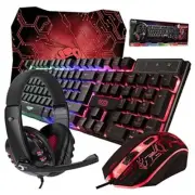 Gaming Keyboard and Mouse and Mouse pad and Gaming Headset, Wired LED RGB Black