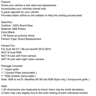 Audi A6 S6 C7 2012-2015專用RS6 Style水箱護罩-極限超快感