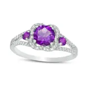 6.0mm Amethyst and 0.20 CT. T.W. Natural Diamond Scallop Frame Ring in Sterling Silver