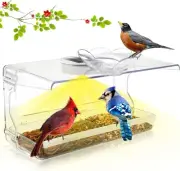 Window Bird Feeder with Non-Marking Self-Adhesive Hooks, Clear clear solar