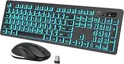 Large Print Wireless Keyboard and Mouse - 7 Colors Backlit Keyboard, Oversize Letters Keys Easy to See and Type, Rechargeable Keyboard and Mouse with Light Up Key, Compatible for PC, Windows
