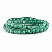34 Inch Green Aventurine/Green Quartz/Fw Cultured Pearl Clasp Leather Wrap Bracelet