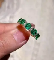 2.20 Ct Cushion Cut Natural Emerald Diamond Women s Ring 14K solid White gold