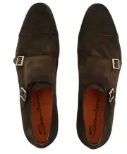 Santoni Low Shoes Double Monk Shoes Moccasin Loafers Made of Suede 43