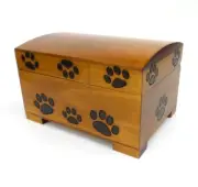 Large Pet Urn Paw Print Wood Box Cat Dog Cremation Ashes Wood Chest Memorial Box