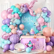 127Pcs Mermaid Balloon Arch Set Pink Purple Orange Blue Dot Balloon Ocean Theme Mermaid Princess Birthday Party Decoration