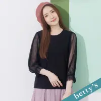 在飛比找momo購物網優惠-【betty’s 貝蒂思】拼接雪紡袖條紋上衣(黑色)