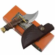 Marbles Stacked Leather Handle Skinner Fixed Blade Knife Brass Guard Pommel