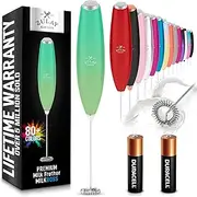 [Zulay Kitchen] Milk Frother Wand (2 Duracell Batteries Included) - Handheld Milk Frother - Easy-Clean Milk Frother Wand & Drink Mixer - Electric Coffee Frother for Frappe, Matcha - Ocean Spray