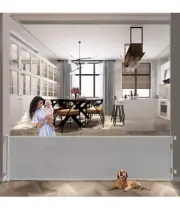 118 Inch Extra Wide Retractable Baby Gate,Mesh Dog Gate. Grey