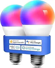 meross Light Bulb Smart WiFi LED Bulb Dimmable Multicolor RGBWW, Remote Control, Equivalent 60W E27 2700K-6500K 810 Lumens Compatible with Homekit Siri, Alexa, SmartThings and Google Home, 2 Pack