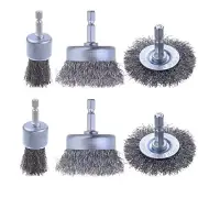 6 Pack Carbon Steel Wire Wheel Brush Cup Brush Wheel Brush Pen Brush Set with