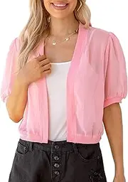 [FindThy] Women’s Crop Sheer Cover Up Short Sleeve Open Front Summer Shrug Cardigan Bolero