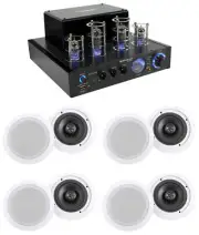 Rockville LED Tube Amp/Home Theater Receiver+(8) 6.5" White Ceiling Speakers