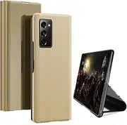 coque Case for Samsung Galaxy Z Fold2 5G,[Makeup Mirror Flip Cover][Video Stand] Ultra Slim Clear Standing Case Mirror Plating Holder for Samsung Galaxy Z Fold 2 5G-Gold