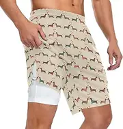 [ZZXXB] Dachshund Dog Sweet Heart Athletic Shorts for Men with Pockets 2 in 1 Quick Dry Running Shorts S-3XL