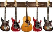 STRICH Guitar Wall Mount Hangers - Holds 5 Guitars, Walnut Wood Grain, Strong Aluminum Metal Stand Rack, Adjustable Display Set, SMH-05W