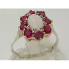14k White Gold Natural Opal & Ruby Womens Cluster Ring - Sizes 4 to 12