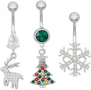 [Niaspi] 3Pcs 14G Christmas Belly Button Rings for Women Stainless Steel Christmas Tree Elk Snowflake Belly Navel Rings Belly Barbell Xmas Body Piercing Jewelry Festival Holiday Gifts, 20g, Stainless