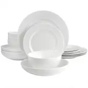 Gibson Elite Embossed Bone China 16 Piece Double Bowl Dinnerware Set in White