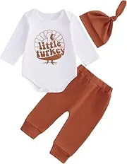 [Arvbitana] Baby Boy Girl My 1st Thanksgiving Outfit 0-3 6 12 18 Months Long Sleeve Romper Turkey Pants Hat Set Infant Clothes