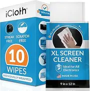iCloth XL Screen and Multi-Surface Cleaning Wipes |Pack of 10(Each Wipe 23cm x 30cm - 8 ml Fill) for use on Multiple Monitors Whiteboards LCD LED OLED TV Screens Windows Windscreen Hoods -iCXL10