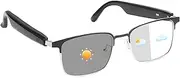 Tulbeys Smart Glasses with Open Ear, Photochromic Lenses, Polarized Sunglasses Bluetooth, Voice Assistant, Mic Speakers for Men Women Bluetooth Glasses, Hands-Free Listening Voice Control(Silver)