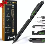 Gifts for Men, 9 in 1 Multitool Pen Set - LED Light, Touchscreen Stylus, Ruler