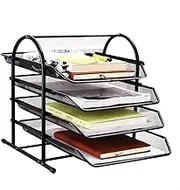 Queiting 4 Tiers Desk File Cabinets A4 Document Letter Paper Wire Mesh Storage Document Tray Convenient Keep Desk Table Organized