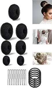 Honwor Donut Bun Maker Set - 7 Pieces incl.5 Elastic Bands & 20 Hair Pins - Stylish & Easy-to-Use for Creating Elegant Hair Ring Buns - Black
