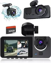 3 Channel Dash Cam Front and Rear Inside, 4K Full UHD Dash Camera for Cars,Car C