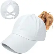 Womens Ponytail Hat Baseball Cap, Adjustable Criss Cross One Size Zwhite