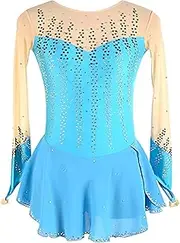 [Zagitova] Ice Figure Skating Dress for Women, Girls Long Sleeves Roller Skating Dresses for Competition with Crystal