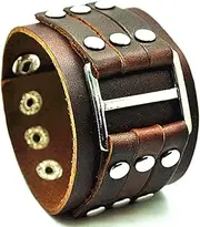 [Original Tribe] Men's Brown Leather Alloy Bracelet, Cuff Bangle Sl2586, Leather, na