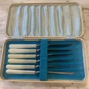 Leppington Sheffield England Forged Knife Set Stainless Pearlized Lucite Vintage