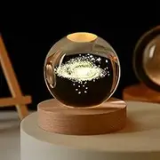 RyNova 3D Saturn Crystal Night Light for Kids Glass Night Lamp with Wooden Base Fantasy Decoration Crsytal Ball Saturn LED Galaxy Planet Nightlight Bedroom Decor