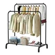 Heavy Metal Double Clothes Rail Hanging Rack Garment Display Stand Storage Shelf