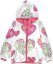 [GuoChe] Sherpa Lined Toddler Hoodie Valentine's Day Watercolor Colorful Hearts Flowers Toddler Girl Coat pink Girls Zip Up
