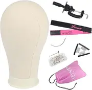 Leeven 21"-24" Canvas Block Head for Making Wig Mannequin Head With T Pins and Clamp stand for Wig Display, Making,Styling 21 Inch