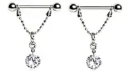 Nipple Rings 316L Surgical Steel Love Dangle Ring Shield Pair