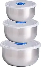 Generic 3 Pcs Mixing Bowl with Lid Stainless Steel Non-Slip Serving Bowls Storage Container Bowl Stackable Metal Bowls with Airtight Lids