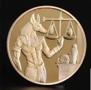 1pc, Gold Plated Egypt Death Protector Anubis Coin, Egyptian God Of Death...