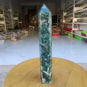 555g Natural Green crystals and chalcopyrite coexist obelisk Quartz Tower Point