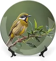 Outdoor Olive Green Flowering Birds Bone China Decorative Plate Custom Photo Ceramic Decorative Plates Dishes with Display Stand Personalized Bone China Decorative Plate with Memorial Gifts for Home B