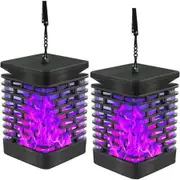 2 Pack Solar Lantern Lights Outdoor Hanging Solar Lights, Upgraded 99 LEDs Solar Lanterns Dancing Flickering Flame Lights, Landscape Decoration Solar Garden Lights for Patio Yard Porch Purple Flame