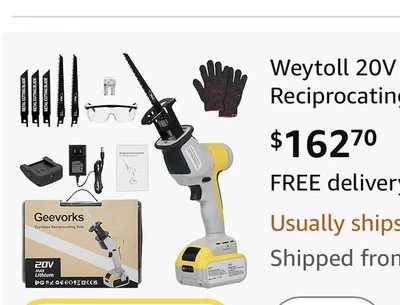 Weytoll 20V Brushless Cordless Reciprocating Saw 0-3000 RPM with 4.0Ah Battery