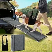 Folding Pet Car Ramp with Non-Slip Rug Surface, Portable Dog Ramp for Cars and SUVs, 63" Long & 17.3" Wide Dog Stair Ramp for Large Dogs Up to 200lbs Get Into SUV、Truck & Car