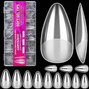 Soft Gel Nail Tips Medium Almond, 600 PCS Pre Buff Full Cover Shaped Nail Extenison Tips Half Matte Gel X Nail Tips Acrylic False Nail Tips