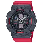 【CASIO】G-SHOCK 復古音響概念防磁三眼三圈大錶徑雙顯錶-黑X紅(GA-140-4A)